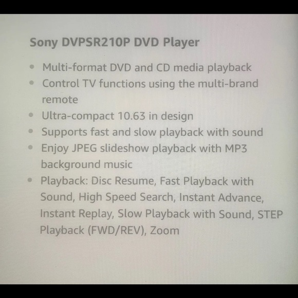 Sony DVD Player - Model DVP-SR210P